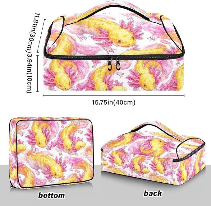 Casserole Carrier Adorable Yellow AxolotlsInsulated Casserole Carrier for Hot or Cold Food Thermal Lunch Tote for Potluck Parties Picnic Beach Fits 9 x 13 Inches Baking Dish