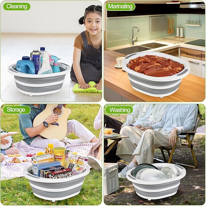 8 L Collapsible Wash Basin/Cutting Board Foldable BBQ Prep Tub Portable Sink Dish Basin with Drain
