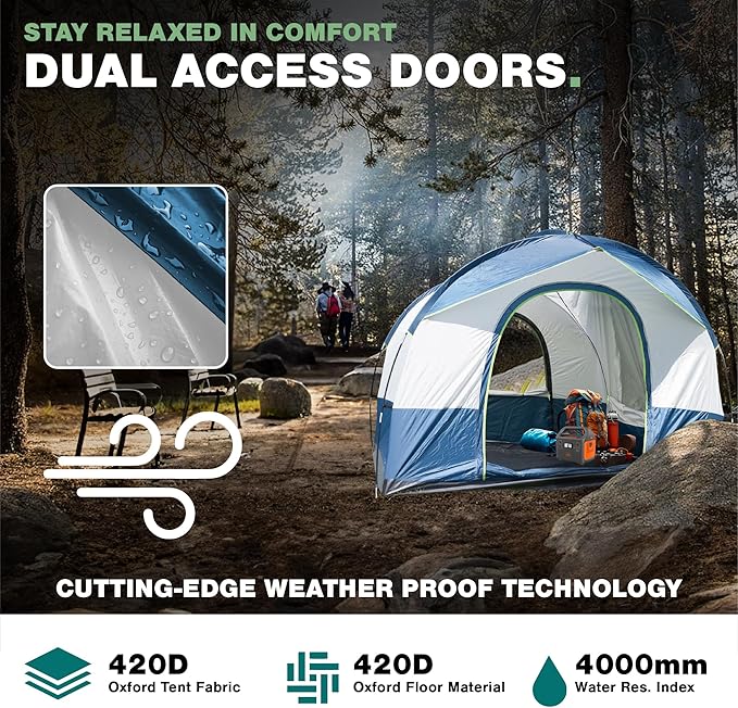 Universal SUV Camping Tent - Up to 8-Person Sleeping Capacity Includes Rainfly and Storage Bag - Car Tailgate Glamping Tent - 8'W x 8'L x 7.2'H Gray and Blue
