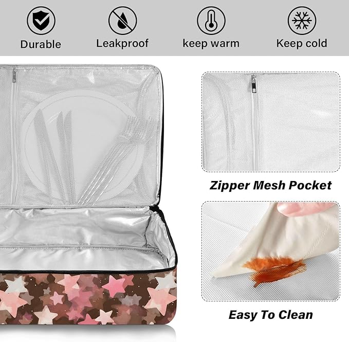 Casserole Carrier Pattern Pastel Pink and BrownInsulated Casserole Carrier for Hot or Cold Food Thermal Lunch Tote for Potluck Parties Picnic Beach Fits 9 x 13 Inches Baking Dish