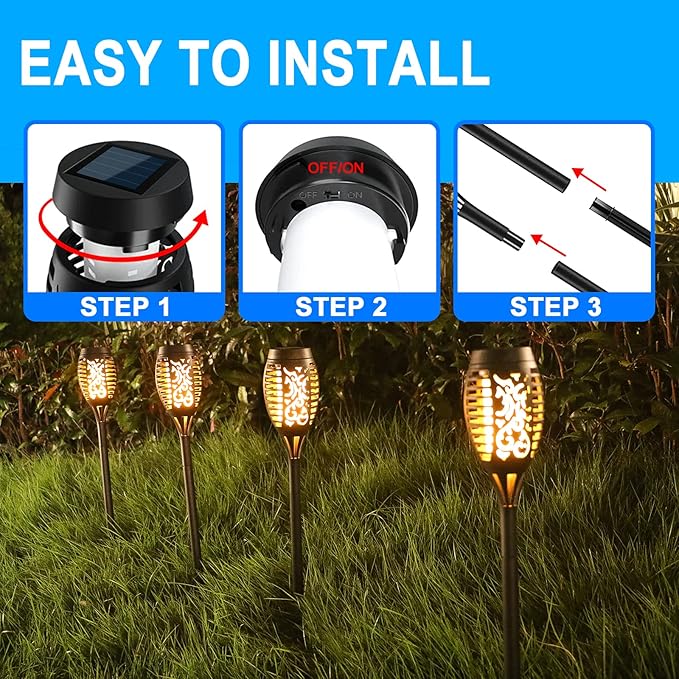 Solar Lights Outdoor 12 Pack Solar Torch Light with Flickering Flame Waterproof Outdoor Lighting Solar Powered Pathway Lights Decoration Lighting for Garden Yard Patio Auto On/Off