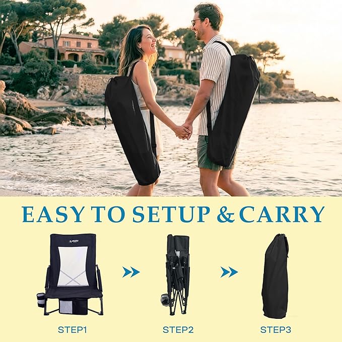 Low Folding Beach Chairs for Adults Portable Lightweight Sling Beach Camping Chair with Cup HolderArmrestFoldable Camp Lawn Chair for Outdoor Sand Concert Travel Sport Events