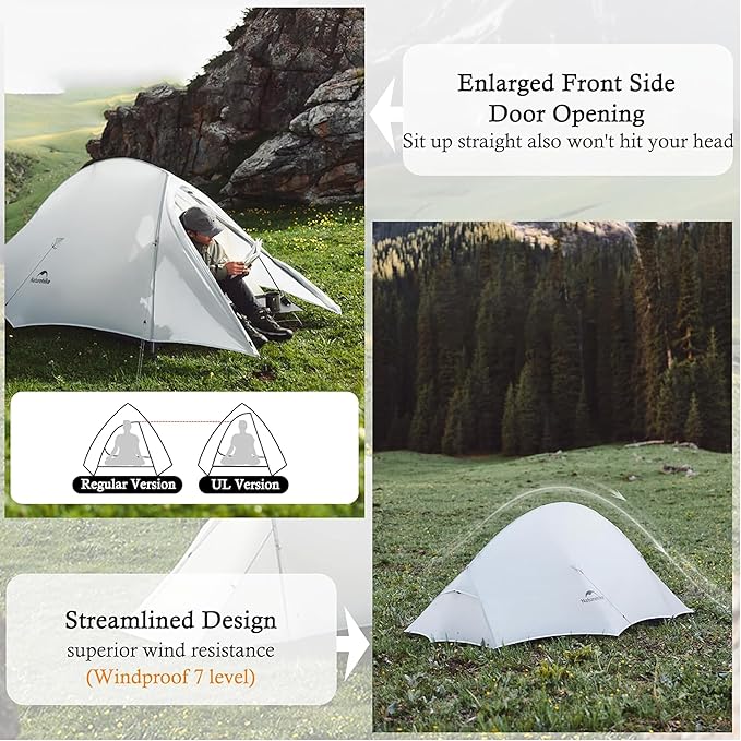 Naturehike 1-2 Person Cloud up UL Tent - Ultralight 3.1lb/3.5lb Backpacking Tent Waterproof Free Standing Camping Tent for One Man Hiking Cycling Two Person Double Layer