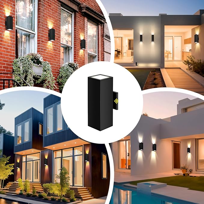 2-Pack Exterior Wall Light Fixtures Outdoor Waterproof Wall Sconce with Dusk to Dawn Photocell Sensor Modern Porch Lights Outdoor Up Down for Patio Entryway Front Door