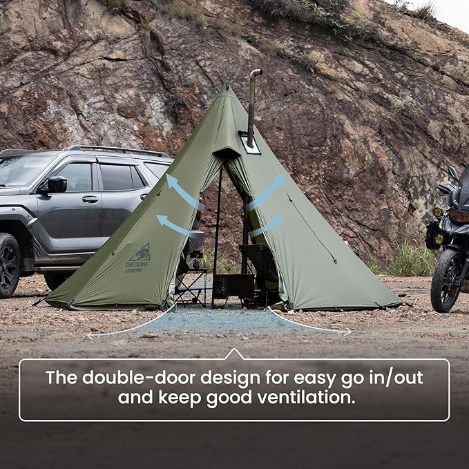 OneTigris Rock Fortress Hot Tent with Stove Jack 4 Season 4-6 Person Tipi for Camping Backpacking Hunting Fishing - Waterproof Wind-Proof