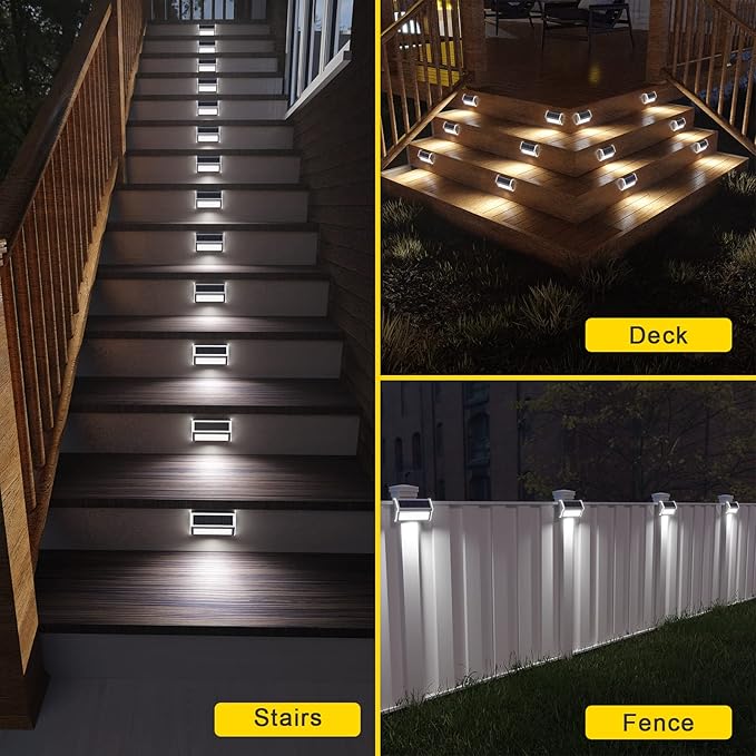 ROSHWEY Solar Lights Outdoor 6 Pack 30 LED Deck Lights Solar Powered Waterproof Outside Stair Light Fence Post Lamp Outdoor Decor for Patio Step Pool Yard Walkway Cool White Light