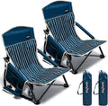 SUNNYFEEL Folding Low Camping Beach Chair 2 Pack Portable Backpacking Chairs with Cup HolderCarry Bag Compact &amp Heavy Duty for Adults 300 LBS for Outdoor Picnic Fishing Sand Lawn