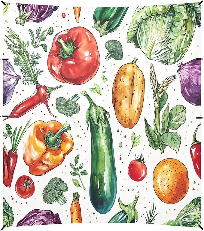Watercolor Vegetables Beach Tent Sun Shelter 9.2' x 10.5' Beach Canopy with 4 Sandbags 4 Stability Poles Sand Shovels - Tent Canopy for Beach Camping Fishing Picnics