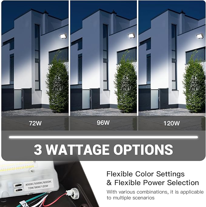 JTT LED Wall Pack Light with Dusk-to-Dawn Sensor 120W/96W/72W Selectable[Eqv.900W HPS/HID]18000LM 6000K/5000K/4000K Daylight WallPack Lights Outdoor LED for Parking LotWarehouseHouseYard-2pack