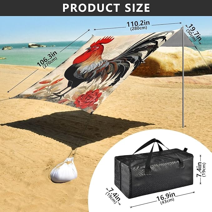 RoosterCamping Sun Shelters 9.2 x 10.5 FT Beach Canopy Tent Sun Shade with Carrying Bag for Camping Trips Fishing Backyard Fun or Picnics 21341207