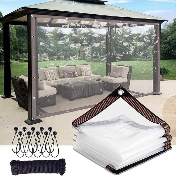 Clear Waterproof Tarp - Transparent PVC Cover for Outdoor Shelter Camping and Garden Protection (4ft - 20ft)(20x20 FT)
