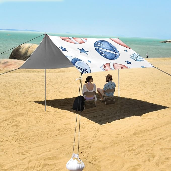Blue Rugby Pattern Camping Sun Shelter Beach Tent Portable Beach Sun Shade Outdoor Canopy for Camping Trips Fishing Picnic