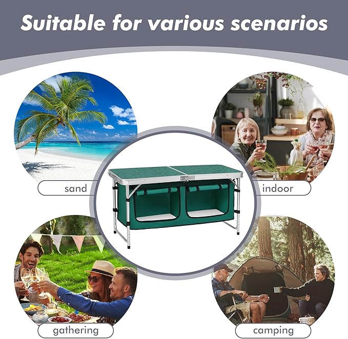 Camp Field Camping Folding Aluminum Table with Adjustable Legs for Outdoor Travel Beach Backyards BBQ Party and Picnic Foldable Table