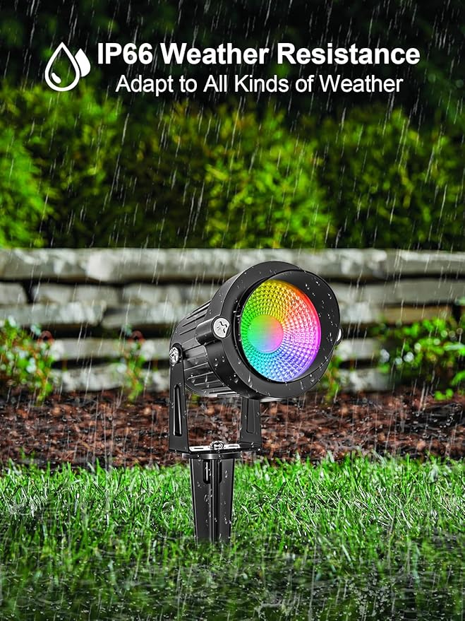Christmas RGBW Outdoor Spotlights for Yard 10W Color Changing Landscape Lights with Remote Control 120V LED Landscape Lighting Waterproof Spotlight with Plug Tree Garden Path Decoration(2Pack)