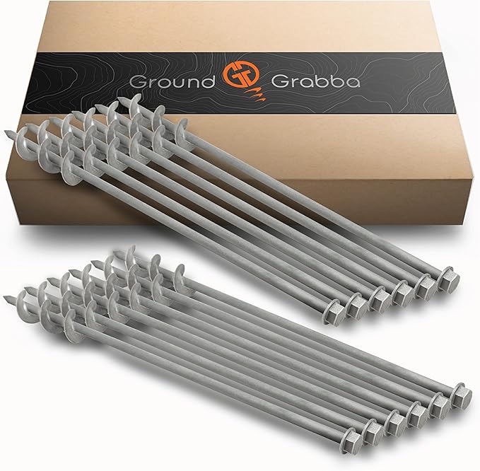GROUNDGRABBA Screw in Tent Stake for Sand and Loose Ground | Premium Drill Driven Ground Anchor Earth Screws| 12x Pro II Stakes