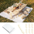 Boho Picnic Blanket Set 91 x 71 Woven Cotton Picnic Blanket with Beige Table Runner and 6 Handmade Cloth Napkins Bohemian Outdoor Picnic Setup for Beach Camping Wedding Decor