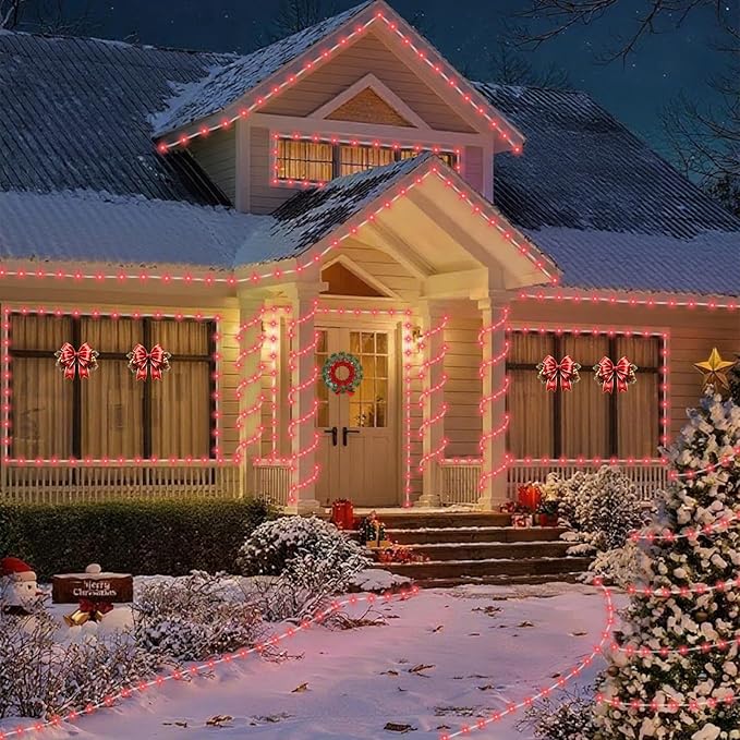 YEGUO Solar Valentines Light Outdoor Waterproof 66ft 200 LED Red Rope Lights 8 Modes Tube Christmas String Lights in Clear Thin Tube