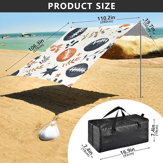 Rugby Tile Leaves Pattern Camping Sun Shelter Beach Tent Portable Beach Sun Shade Outdoor Canopy for Camping Trips Fishing Picnic