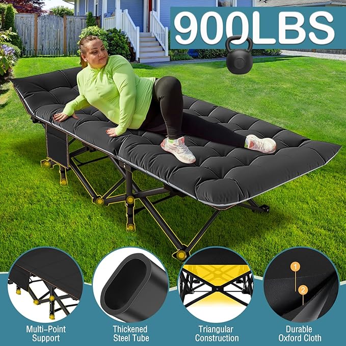 NAIZEA Folding Camping Cots for Adults Folding Cot with Mattress Camping Foldable Bed Portable Military Cot Double Layer Oxford Strong Heavy Duty Sleeping Cots w/Carry Bag for Camp Office Travel