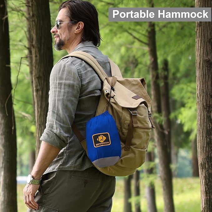 Camping Hammock with NetTravel Portable Lightweight Hammocks with Tree Straps and Solid D-Shape CarabinersParachute Nylon Hammock for Outsides Backpacking Beach Backyard Patio Hiking Blue &amp Grey