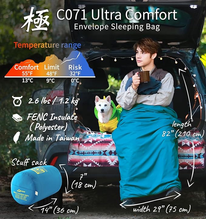 Litume Compact Sleeping Bag 68°F-50°F 1.6lbs Combinable Lightweight Portable Packable sleep sacks for Adults for Backpacking Camping Hiking Travel Family with Stuff Sack 3 seasons Velvet lined