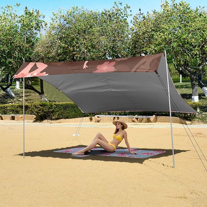 Ballet Dancer Flower Pattern Camping Sun Shelter Beach Tent Portable Beach Sun Shade Outdoor Canopy for Camping Trips Fishing Picnic