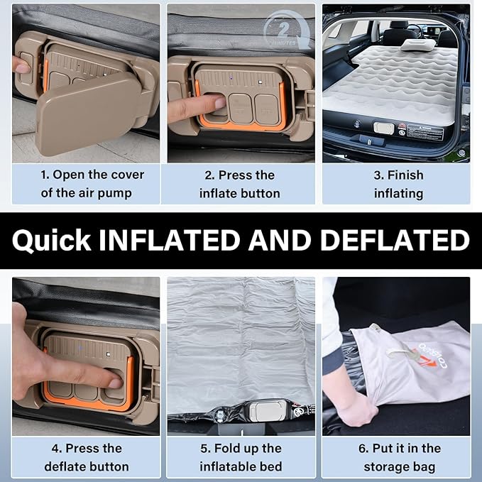Coverado SUV Air Mattress Thickened Flocked-Top Car Air Mattress with Wireless Built-in Pump Pillows Patch Kit &amp Carry Bag Quick&ampEasy Set Up SUV Mattress Camping Bed Universal fit for Mos