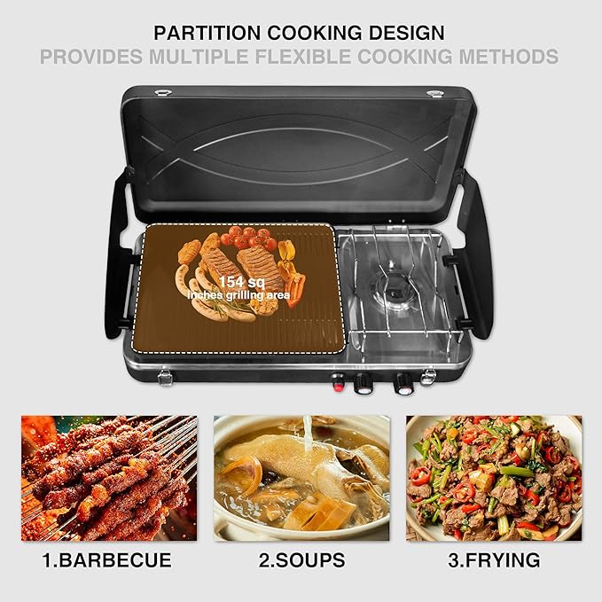 Thunderbay 2-Burner Camping Stove Propane Portable Camp Grill Outdoor Backyard Camping Picnics Grilling Stove