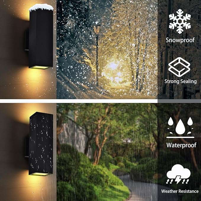Up and Down Lights Outdoor Wall Lights RGB LED Dusk to Dawn Outdoor Lighting IP56 Black Aluminum Anti Rust Waterproof Outdoor Light Fixtures Wall Mount for House Front Door Porch Patio
