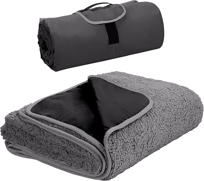 Tirrinia Large Waterproof Outdoor Blanket Soft Warm Windproof Stadium Blanket with Sherpa Fleece and Foldable for Outdoor Sport Baseball Football Beach Concerts Car