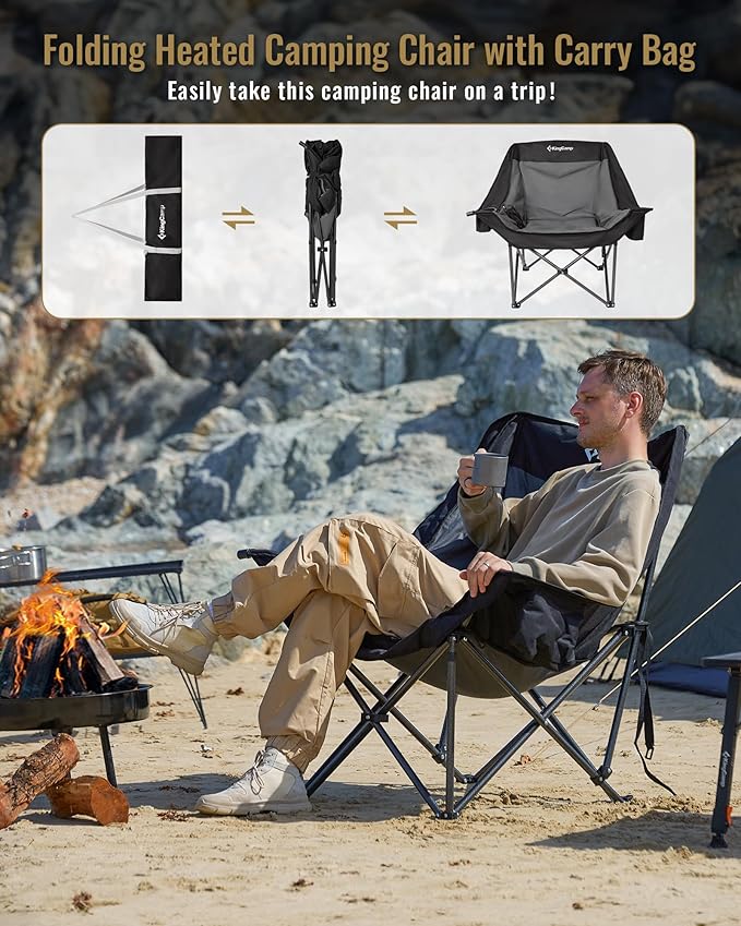 KingCamp Oversized XL Camping Chair Heavy Duty 500lbs Folding Couch for Adults Padded Large Comfortable Sofa Seat with Cooler Bag Cup Holder for Outdoor Sports Fishing Patio Lawn