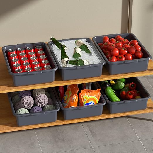 12-Pack Plastic Commercial Bus Tub 13 L Plastic Restaurant Dish Tub Gray