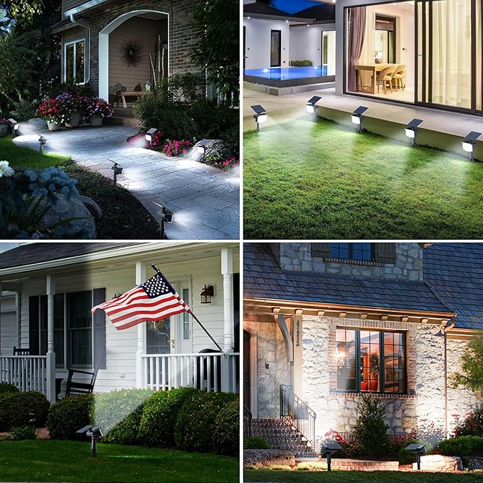 8 Pack Solar Spot Lights Outdoor Waterproof IP65 Adjustable 3 Lighting Modes Solar Powered Landscape Spotlights for Yard Garden Pathway(Cool White)