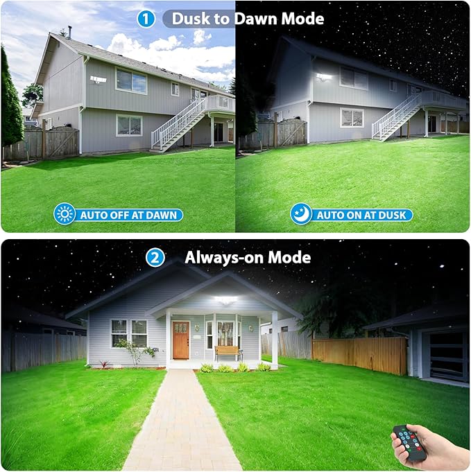 Olafus 100W Dusk to Dawn Flood Lights Outdoor 10000LM 5 Heads LED Security Light with Remote IP65 Waterproof 6500K Exterior Floodlight for Yard Garage Garden White