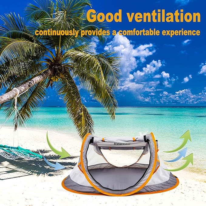 Poray Portable Baby Beach Tent with UPF 50+ Sun ShelterMosquito Net and Sunshade Ideal Pop Up Kids Travel Tent with Carry Bag &amp 2 StakesOutdoor Indoor Play and Sun Protection