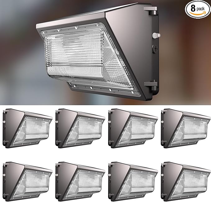 Lightdot 8Pack 150W LED Wall Pack Lights 100-277v Dusk to Dawn with Photocell 22500Lm 5000K Daylight IP65 Outdoor Security Lighting for WarehouseBuildingYardFactoryGarage ETL(Height:10~20ft)