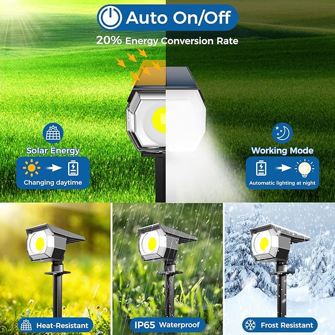Peasur 4 Pack Solar Spot Lights - Outdoor Waterproof 2-in-1 Auto On/Off Solar Landscape Lighting for Outside Yard Wall Garden Pathway