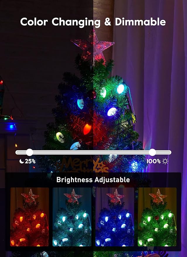 Brightown C9 LED Christmas Lights Outdoor 150 LED RGB Smart Christmas Tree Lights with Music Sync APP Controlled Waterproof Connectable C9 String Light for Indoor House Party Patio Garden Decor