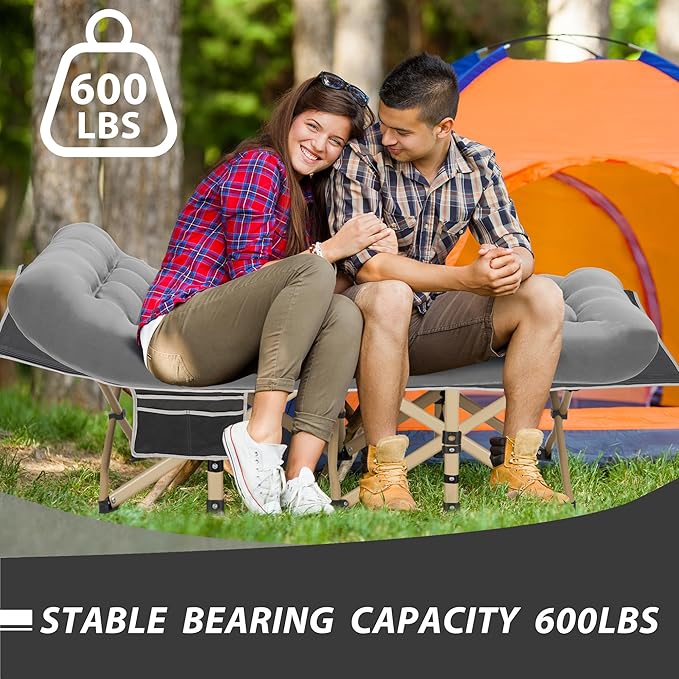 Folding Camping Cot for Sleeping Portable Cots for Adults Heavy Duty Cot Bed 550LBS(Max Load) Extra Wider Cots with Large Pocket for Outdoor Office Beach