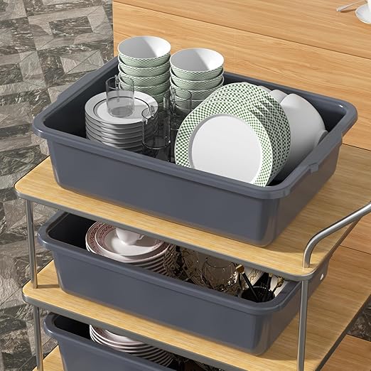 Readsky 34 L Grey Large Plastic Bus Box Commercial Bus Tubs 4 Packs