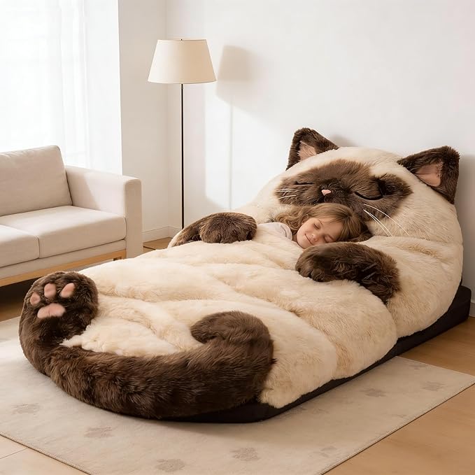 Cat Sleeping Bag for Human Fluffy Cat Sleeping Bag for Adults 68.9in Soft Warm Fluffy Wearable Blanket Washable Cute Animal Slumber Bag for Camping Sleepovers &amp Home Lounging