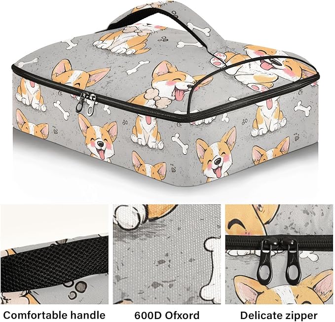 Casserole Carrier Lovely Dog Face PatternInsulated Casserole Carrier for Hot or Cold Food Thermal Lunch Tote for Potluck Parties Picnic Beach Fits 9 x 13 Inches Baking Dish