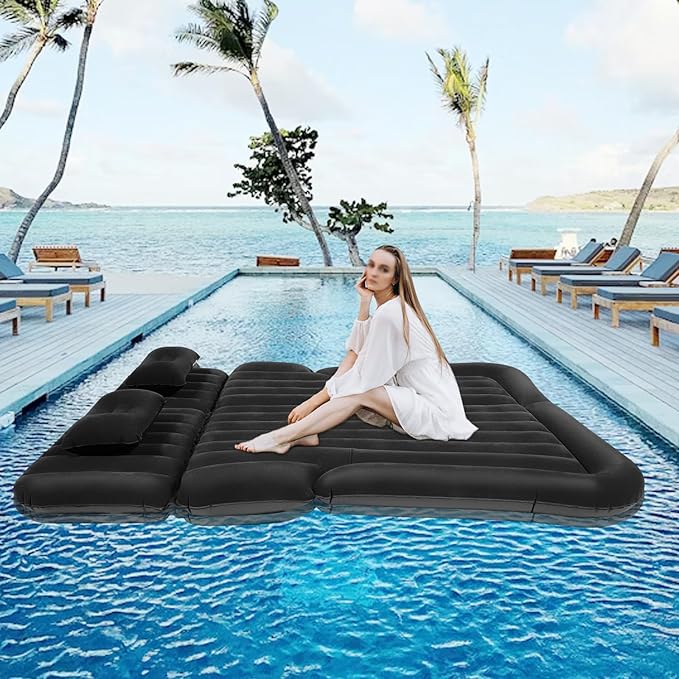 SUV/Car Air Mattress Travel Bed Flocking Inflatable Car Bed &amp2Pillow for Camping