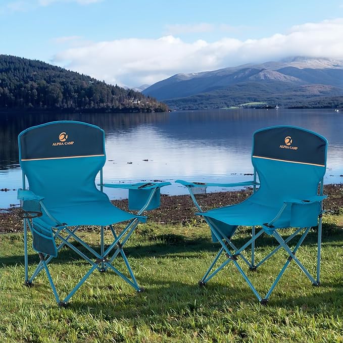 HIGH POINT SPORTS 2 Pack Portable Camping Chair for Adults Folding Outdoor Camp Chair Lightweight Lawn Chairs Folding Collapsible Chair for Camping Tailgates Beach Blue Support 250 lbs