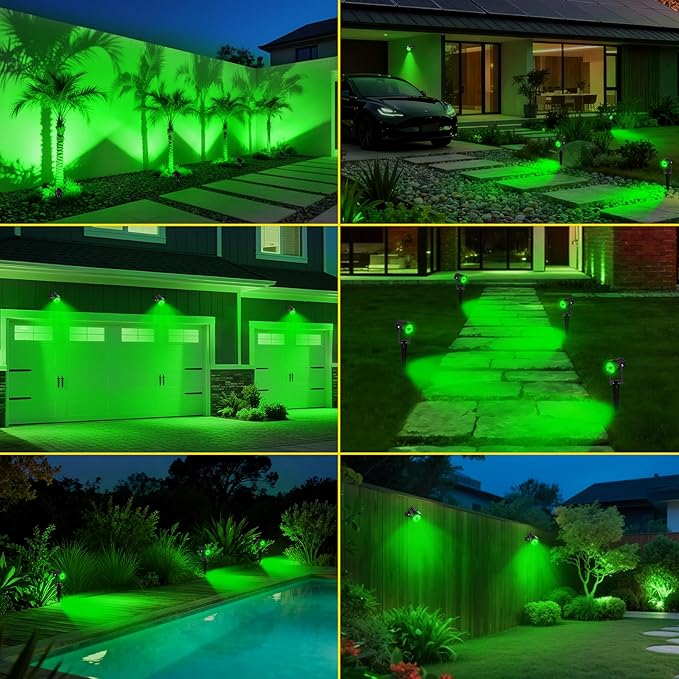 T-SUN Green Solar Spotlights 2-in-1 Outdoor Waterproof Solar Landscape Spotlights for Garden Yard Halloween Christmas Decor(Green)