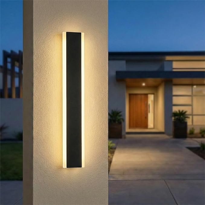 Modern Linear Outdoor Wall Lights 24 LED Exterior Wall Sconce for Porch &amp Garage IP65 Waterproof Architectural Facade Lighting 3CCT Dimmable Matte Black Fixture for Front Door Entryway