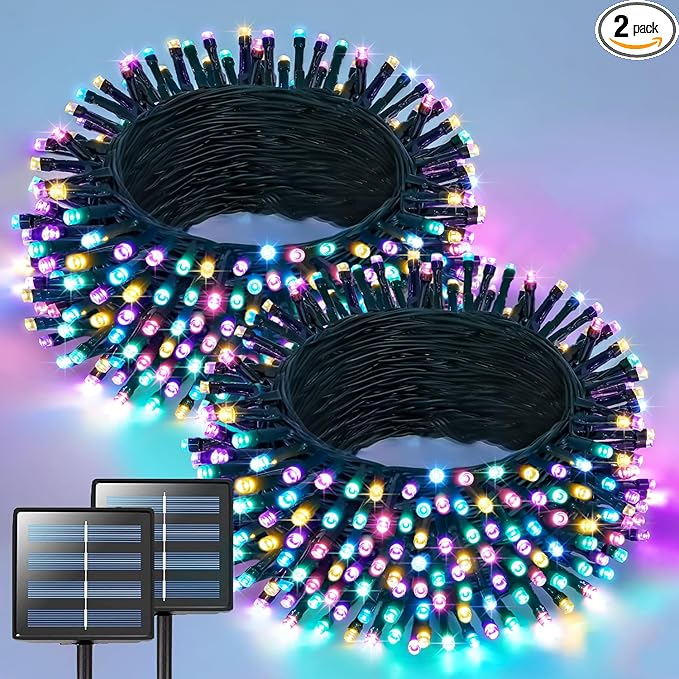 JMEXSUSS 2 Pack Solar String Lights Outdoor Waterproof Total 400 LED 151FT Solar Christmas Lights Outdoor 8 Modes Christmas Light for Outside Patio Yard Tree Decorations Pastel Multicolor
