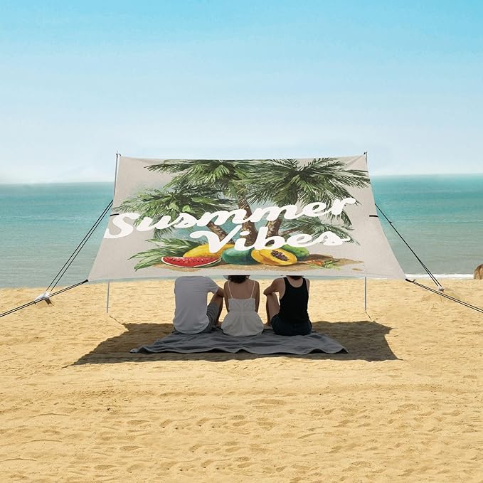 Bolaz Beach Canopy Tent Sun Shade9'×10.5' Large Family Beach Shade UPF50+- Outdoor Shade for Camping Trips FishingWatercolor Beach Summer Vibes3