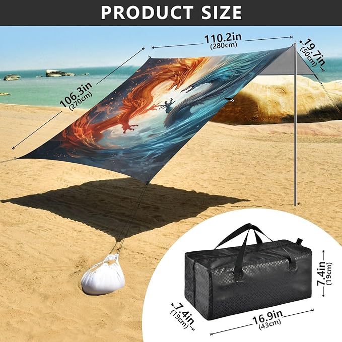 Camping Sun Shelters Two Dragons Battling in The Wave Beach Canopy 126 * 110.2in