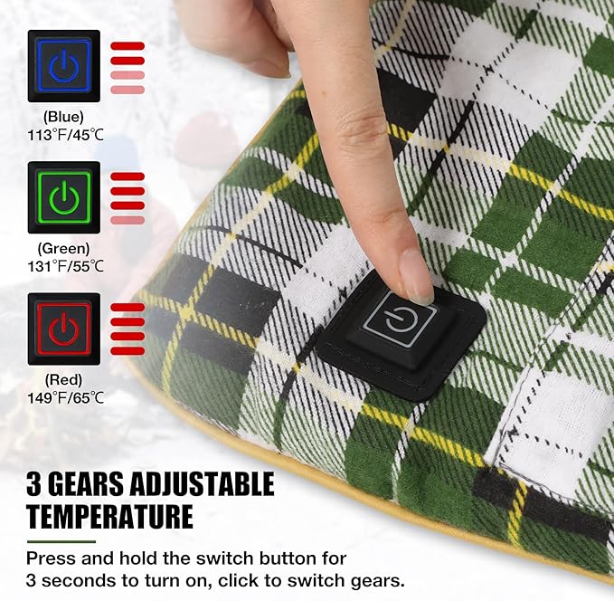 REDCAMP Heated Sleeping Bag Pad Heated Sleeping Bag Liner 5 Heating Zones 3 Adjustable Heat Settings USB Heating Pad for Cold Weather Camping Backpacking or Hiking Green/Red